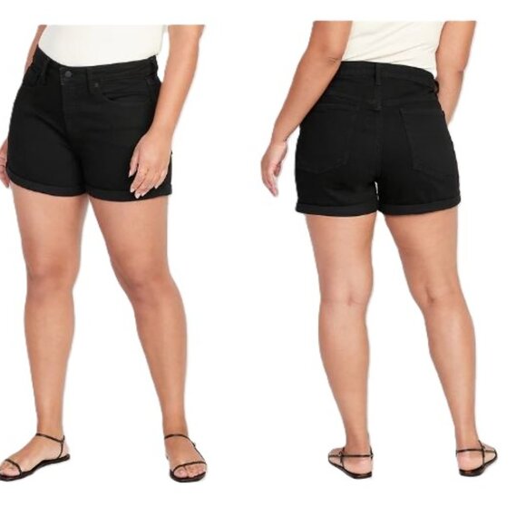 Old Navy Black Denim Jeans Shorts Plus Size 22 NEW Cuffed NWT Women's High Waist - Picture 1 of 7